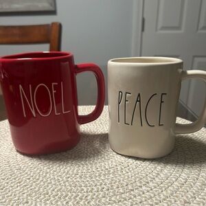 Rae Dunn Noel and Peace Mug Set - Red and Cream